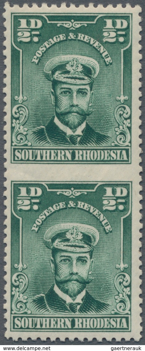 Süd-Rhodesien: 1924-29 KGV. ½d. Green Vertical Pair, IMPERFORATED BETWEEN, Mint Lightly Hinged, Fres - Southern Rhodesia (...-1964)