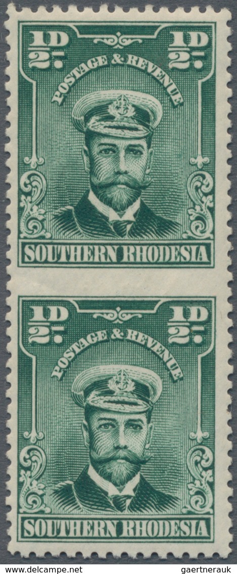 Süd-Rhodesien: 1924-29 KGV. ½d. Green Vertical Pair, IMPERFORATED BETWEEN, Mint Lightly Hinged, Fres - Zuid-Rhodesië (...-1964)