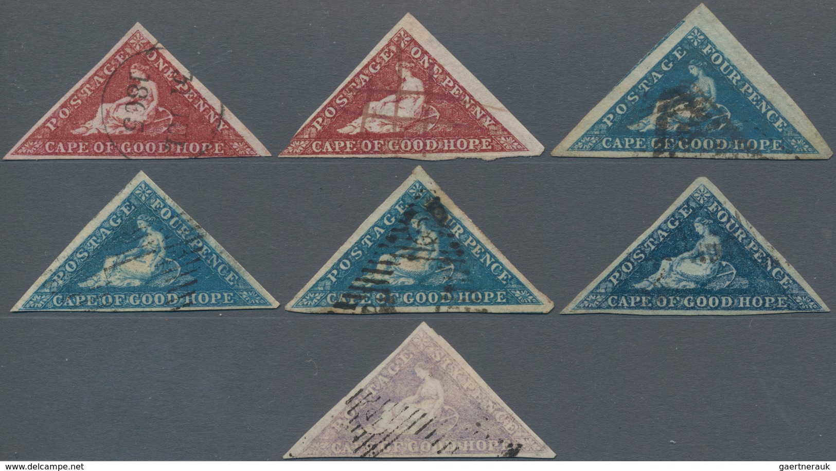 Kap Der Guten Hoffnung: 1853-64 Group Of Seven Used Triangles, With Four Of 4d. (from Early Perkins - Cape Of Good Hope (1853-1904)