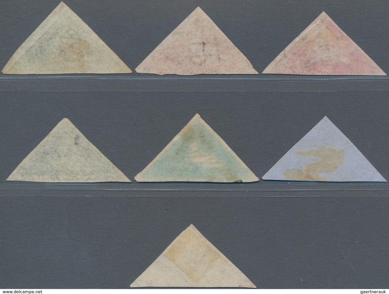 Kap Der Guten Hoffnung: 1853-64 Group Of Seven Used Triangles, With Four Of 4d. (from Early Perkins - Kaap De Goede Hoop (1853-1904)