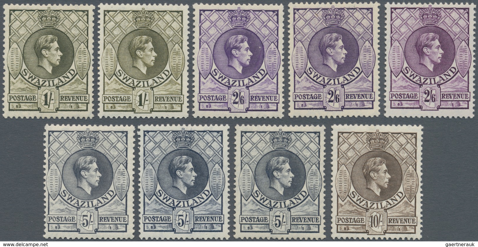 Swaziland: 1938/1954, KGVI Definitives Complete Set Of 11 And Additional Most Other Perforations/sha - Swaziland (...-1967)