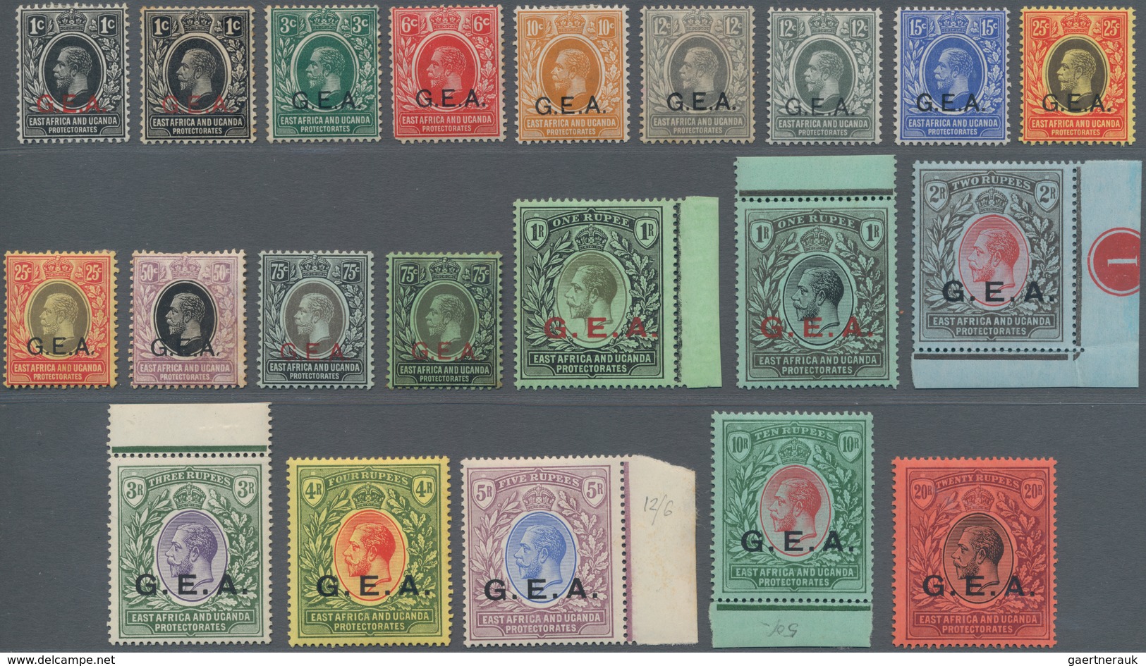 Tanganjika: 1917-21 KGV. Set To 20r. Plus Colour Shades (= 21 Stamps), Mounted Mint, Six Rupee Value - Tanganyika (...-1932)