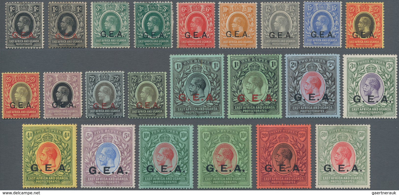 Tanganjika: 1917-22 KGV. Three Issues Including The Main Set Up To 50r. (23 Stamps Incl. Colour Shad - Tanganyika (...-1932)