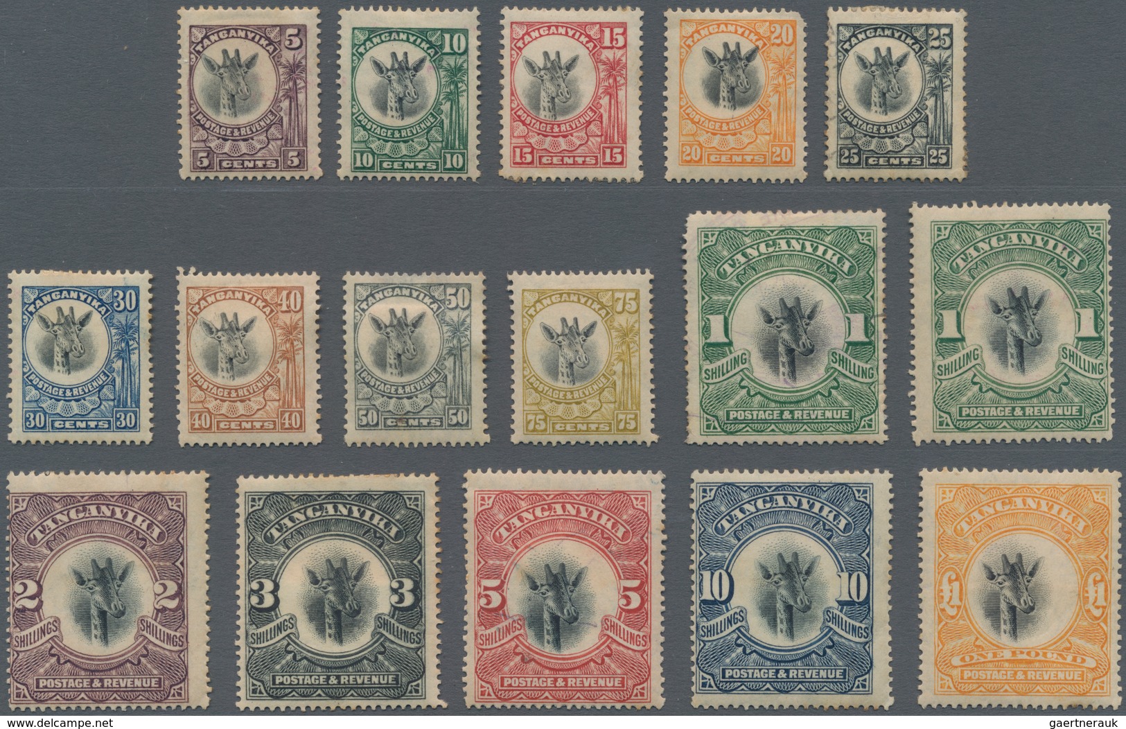 Tanganjika: 1922-24 'Giraffe' Complete Set Of 15 Plus A Second 1s. (Wmk Sideways), Mint Heavily Hing - Tanganyika (...-1932)