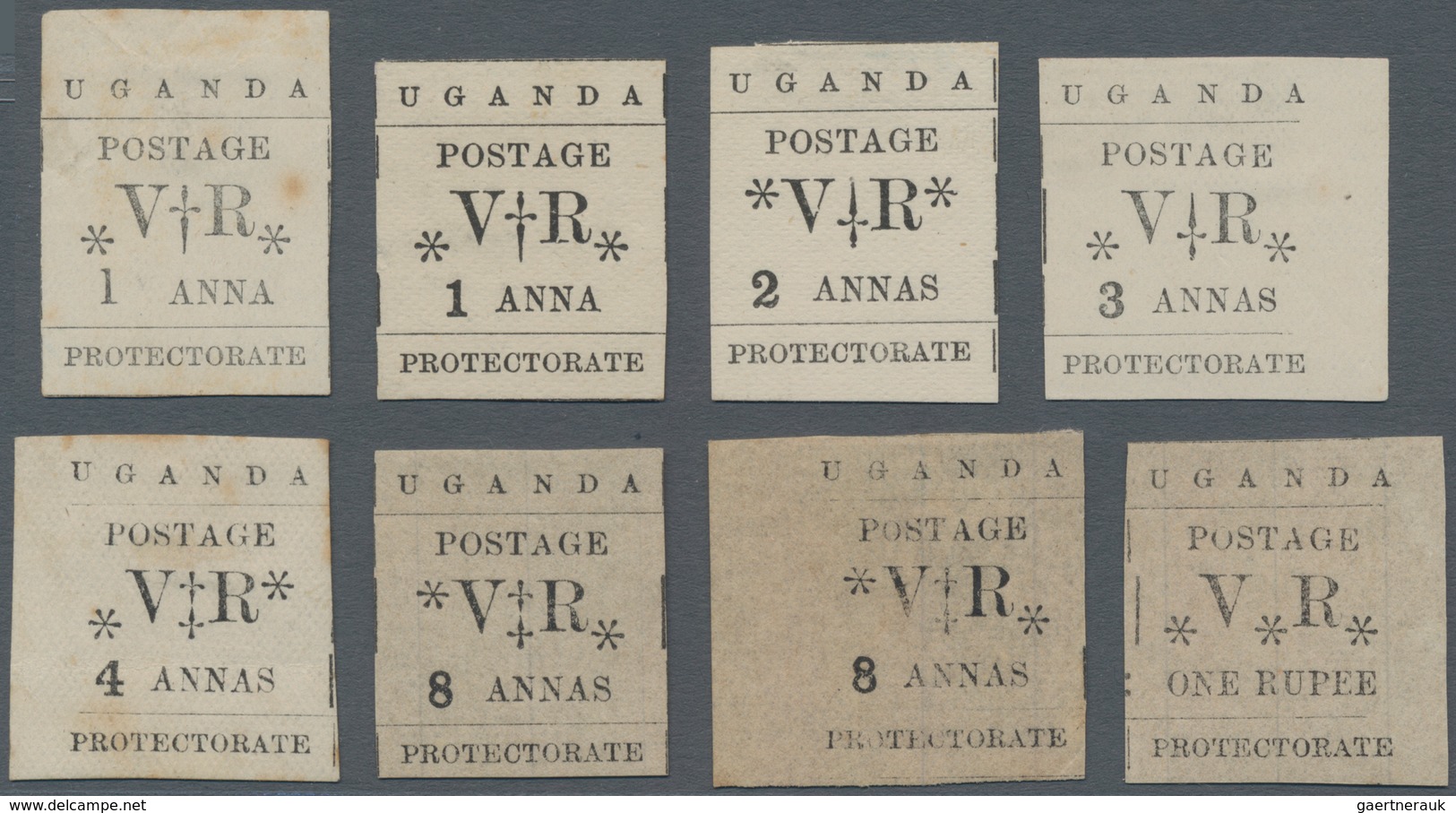 Uganda: 1896 Short Set To 1r. Plus 8a. With "small 'o' In POSTAGE", Unused Without Gum, Two Stamps S - Uganda (1962-...)