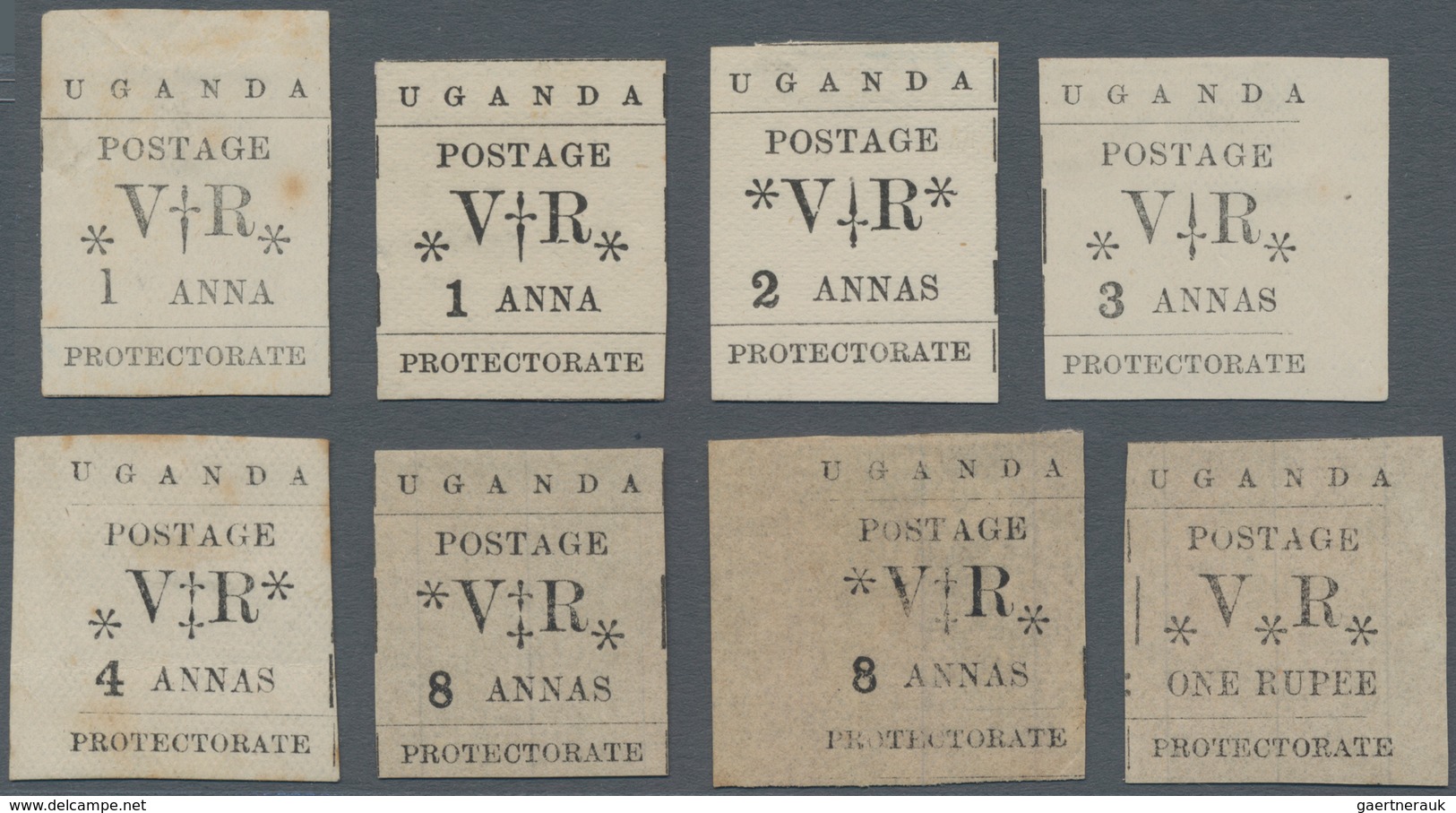 Uganda: 1896 Short Set To 1r. Plus 8a. With "small 'o' In POSTAGE", Unused Without Gum, Two Stamps S - Oeganda (1962-...)