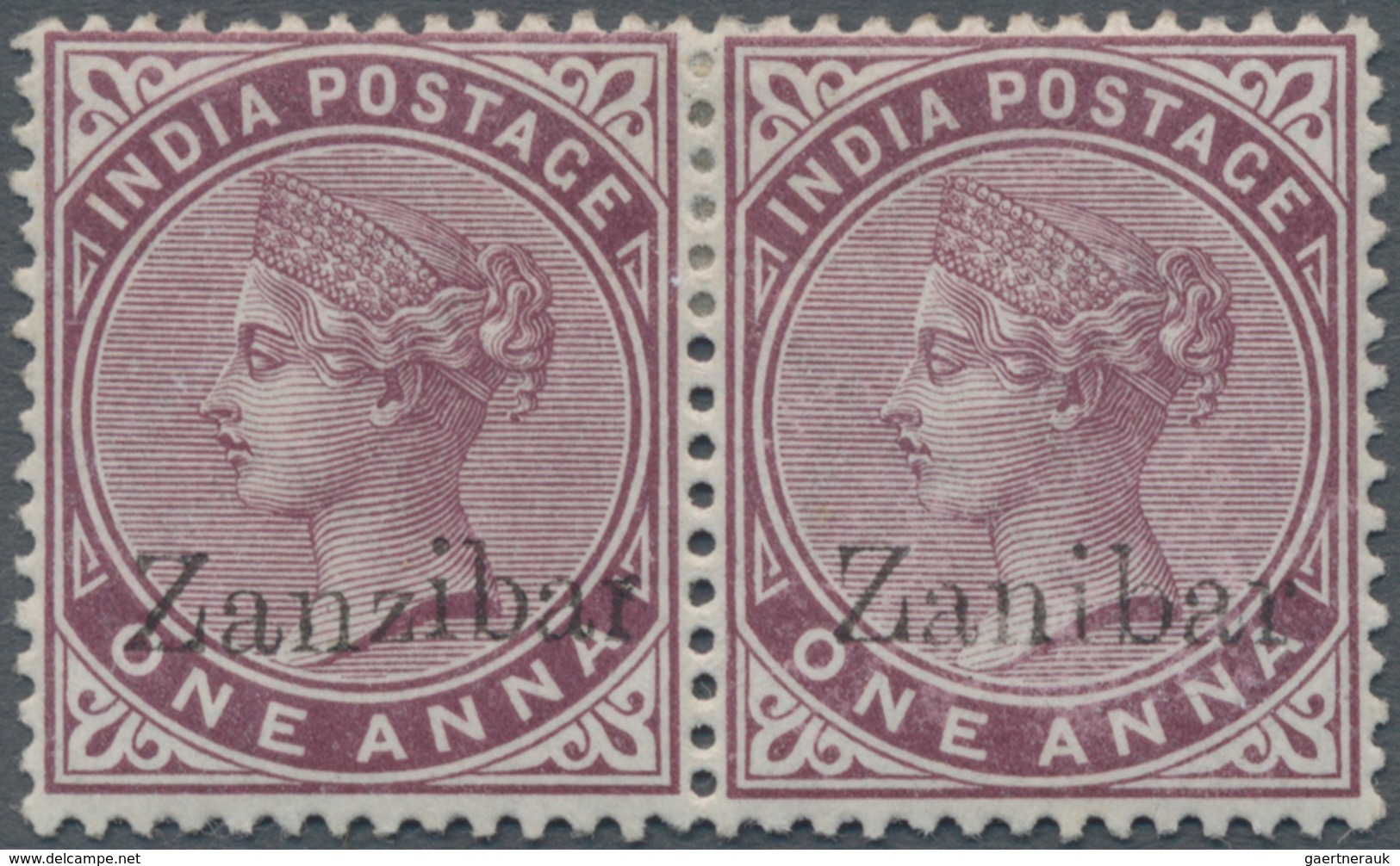 Zanzibar: 1895-96 1a. Plum Horizontal Pair, Right-hand Stamp Showing Ovpt. Variety "Zanibar" For "Za - Zanzibar (...-1963)