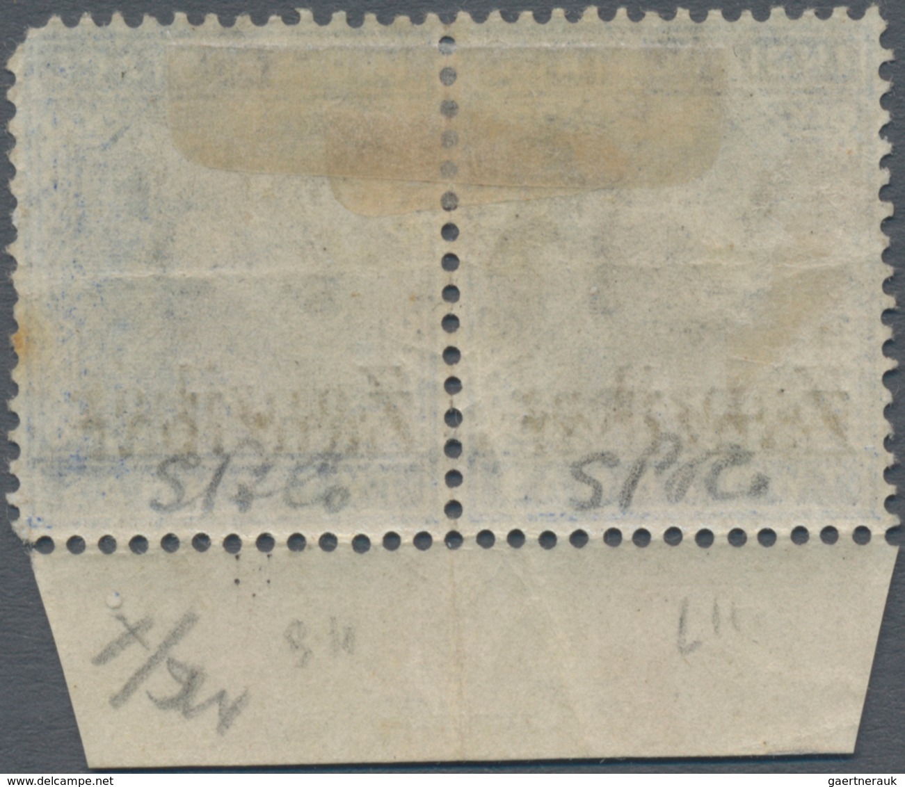 Zanzibar: 1895-96 2a. Blue Bottom Marginal Horizontal Pair Showing Variety "OVERPRINT DOUBLE", Mount - Zanzibar (...-1963)