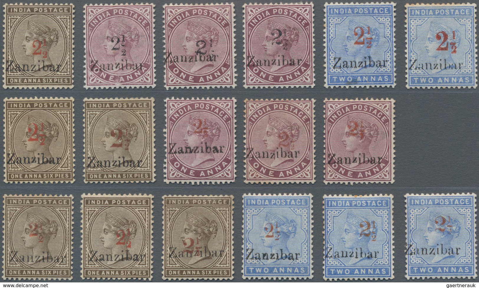 Zanzibar: 1895-98 Provisionals: Set Of 17 Different Stamps With Various Types Of Overprints In Red O - Zanzibar (...-1963)