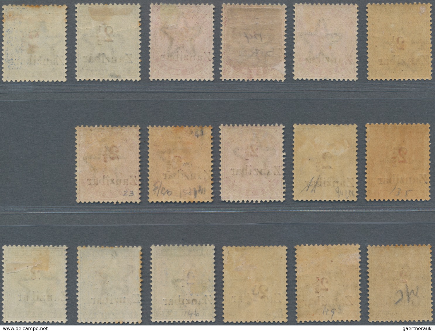 Zanzibar: 1895-98 Provisionals: Set Of 17 Different Stamps With Various Types Of Overprints In Red O - Zanzibar (...-1963)