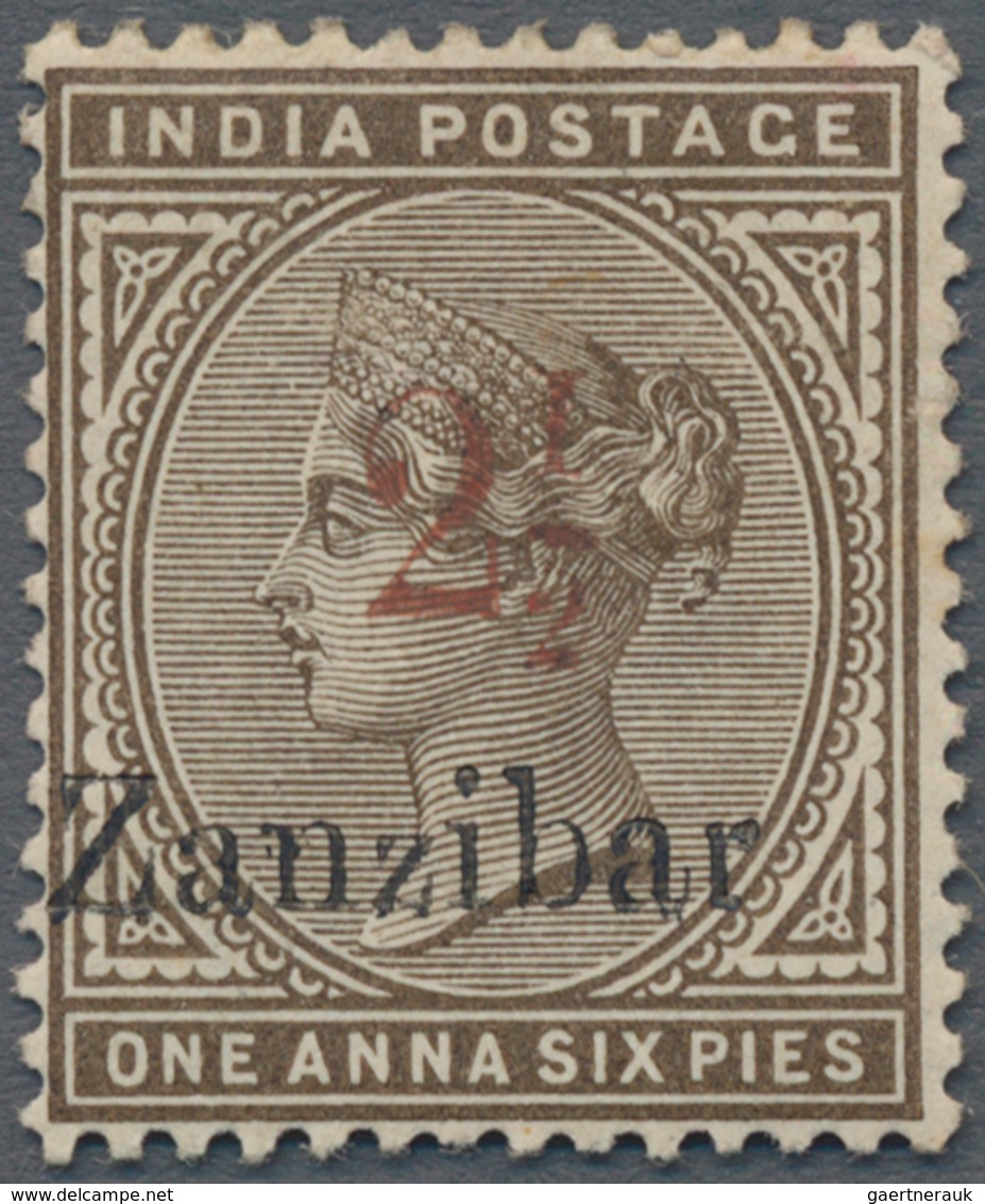 Zanzibar: 1895-98 Provional 2½ On 1a6d. Sepia, Overprint Variety "Roman "I" In ½", Mint Lightly Hing - Zanzibar (...-1963)