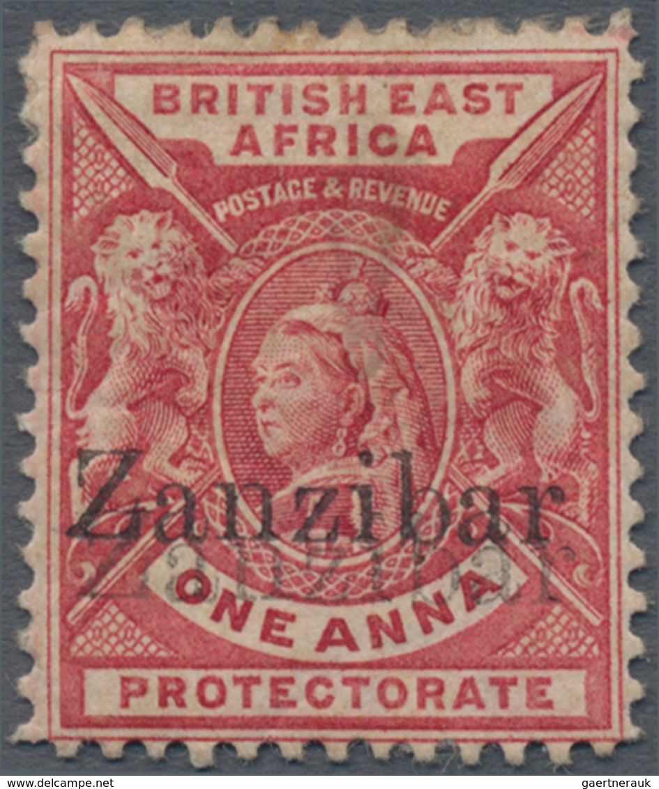 Zanzibar: 1896 1a. Carmine-rose, Variety "OVERPRINT DOUBLE", Monted Mint With Part Original Gum, Wit - Zanzibar (...-1963)