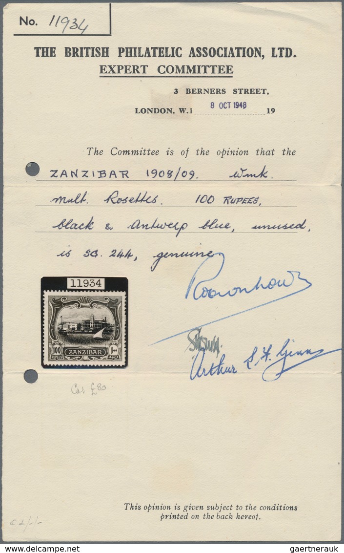 Zanzibar: 1908-09 'View Of Port' High Values, From 10r. To 200r., All Seven Stamps Mint Lightly Hing - Zanzibar (...-1963)