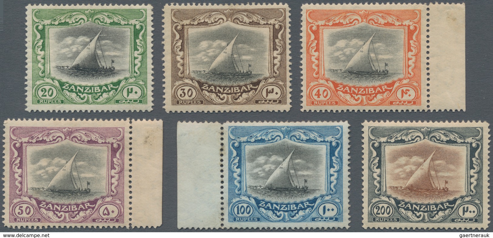 Zanzibar: 1913 'Dhow' High Values, From 20r. To 200r., Mint Lightly Hinged, Minor Traces Of Ageing B - Zanzibar (...-1963)