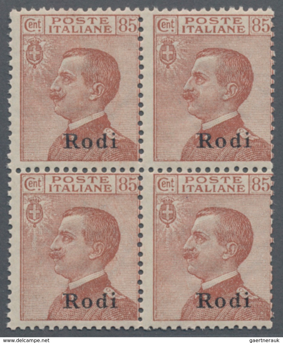 Ägäische Inseln: 1922, Italy Victor Emanuel III, 85c. Red-brown With Black Opt. ‚Rodi‘ Block Of Four - Egée