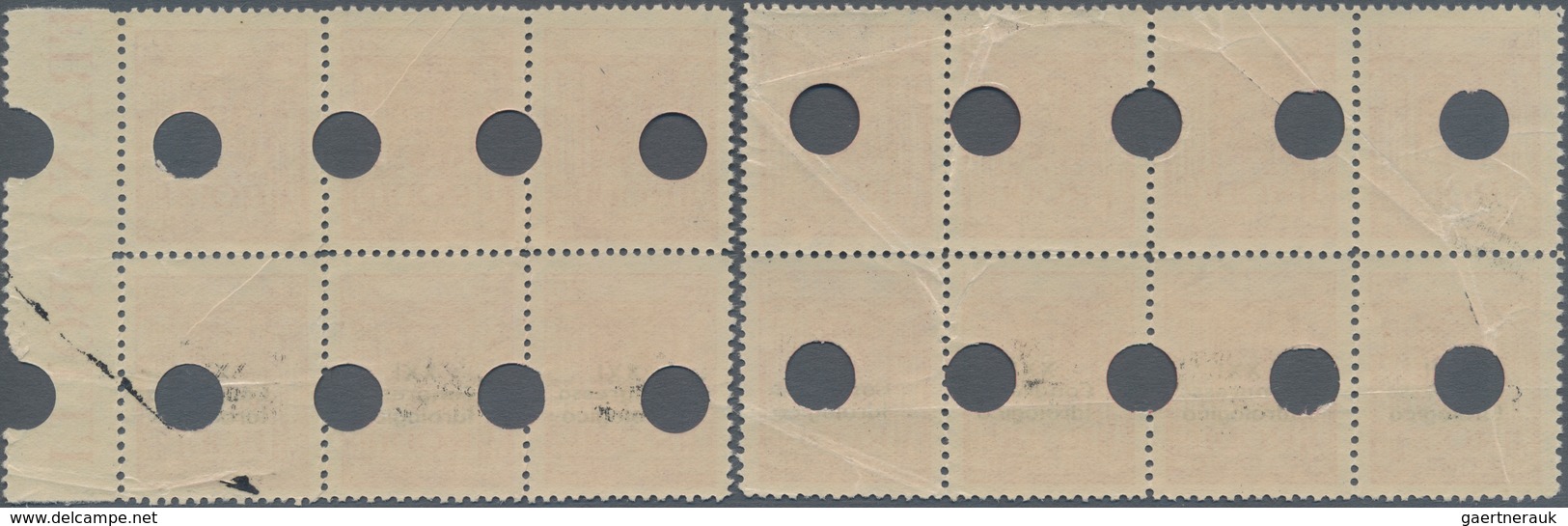 Ägäische Inseln: RHODOS: 1929, 20 C Red In Block Of 8 And Block Of 6, Lower Four And Three Stamps Wi - Ägäis