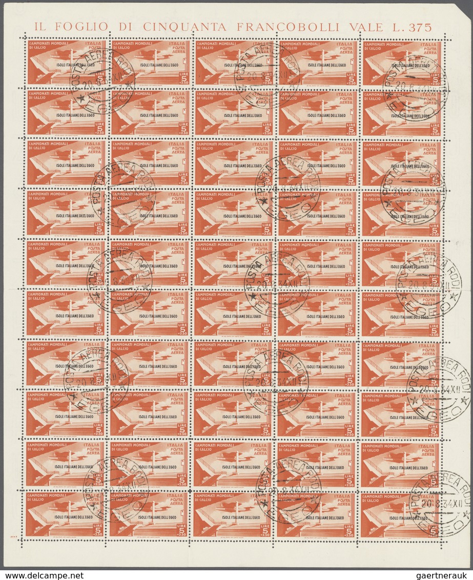 Ägäische Inseln: 1934, Football World Cup, Airmails 50c.-10l., Four Values In (folded) Sheets Of 50 - Aegean