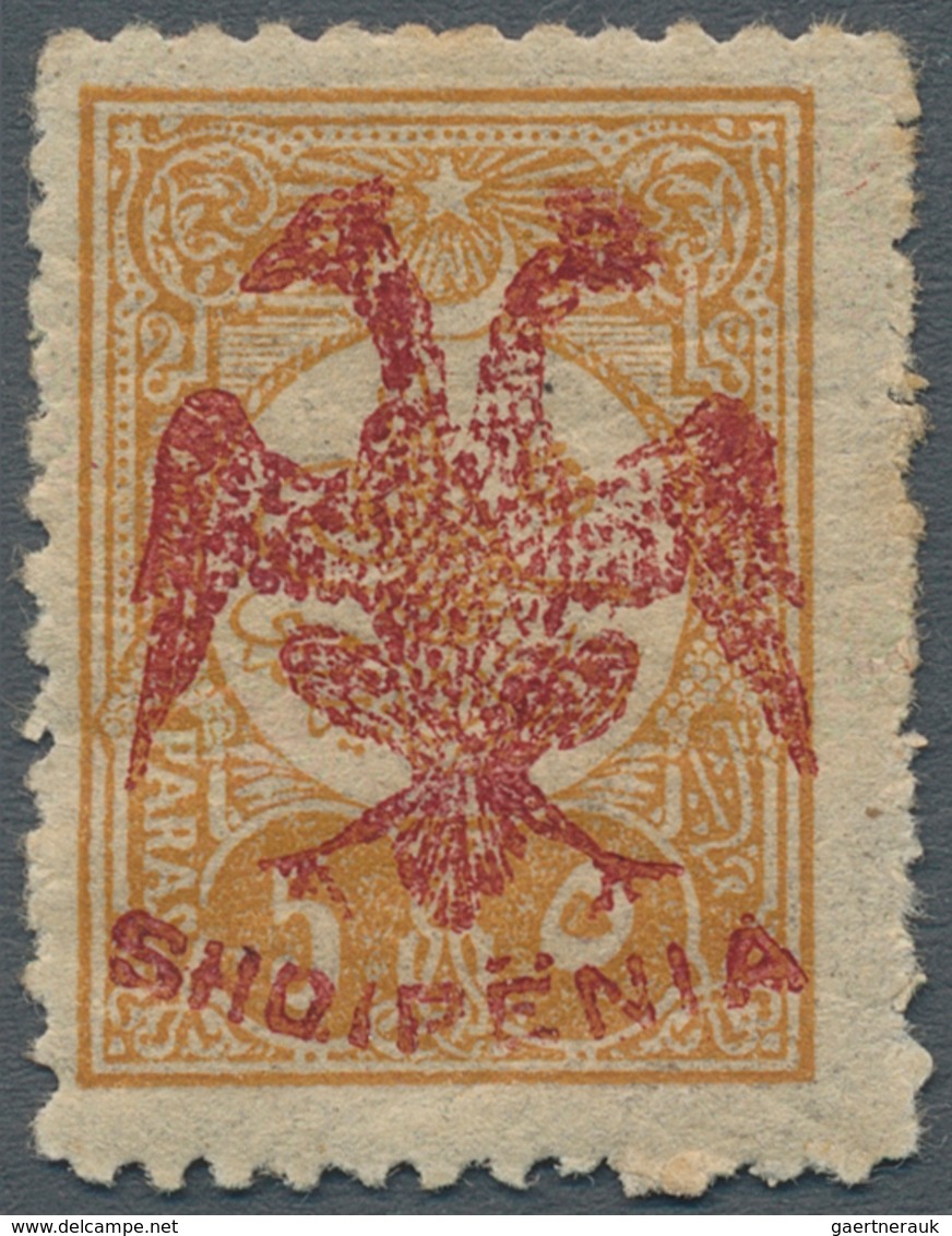 Albanien: 1913, Double Headed Eagle Overprints, 5pa. Ocre With RED Overprint, Fresh Colour, Mint Ori - Albania