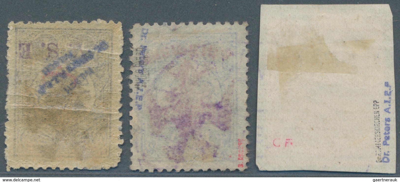 Albanien: 1913, Double Headed Eagle Overprints, 1pi. Blue, Two Used Copies With RED Overprint (sligh - Albanië