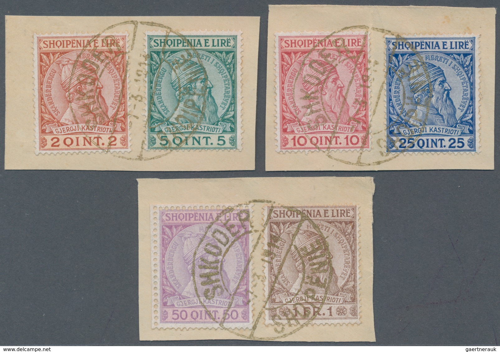 Albanien: 1913, Definitives Skanderberg, 2q.-1fr., Complete Set Of Six Values On Piece Neatly Cancel - Albania