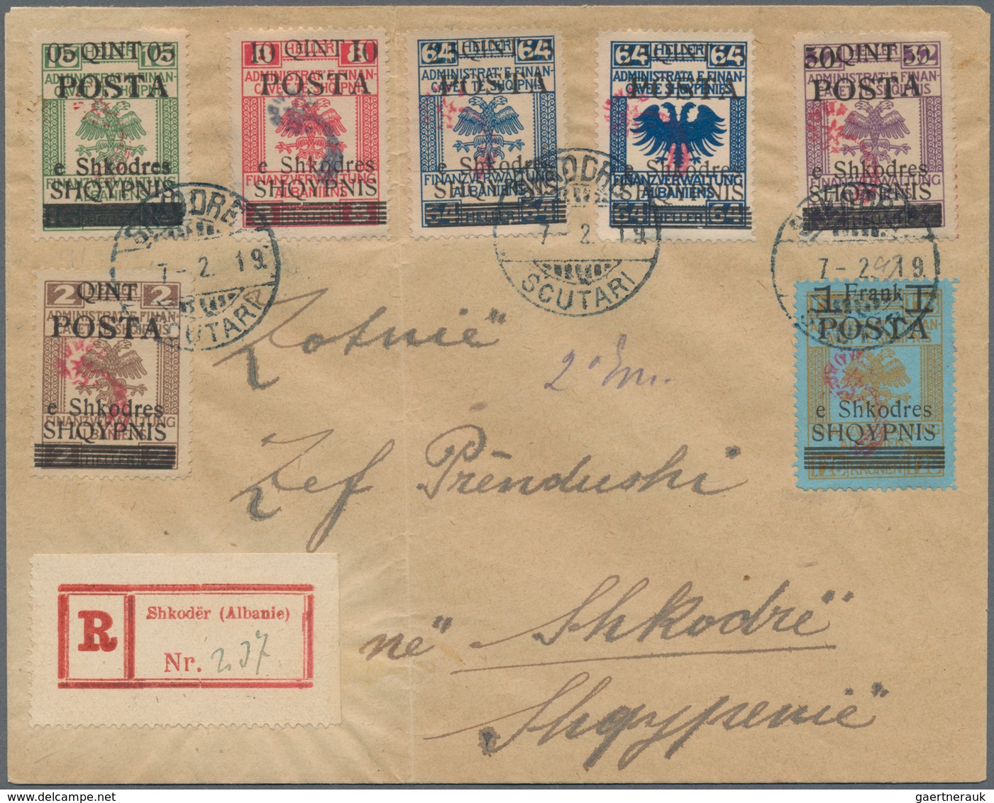 Albanien: 1919, Overprint On Austrian Fiscals Type II, Set Of Seven Values (incl. Both Types Of 25q. - Albania