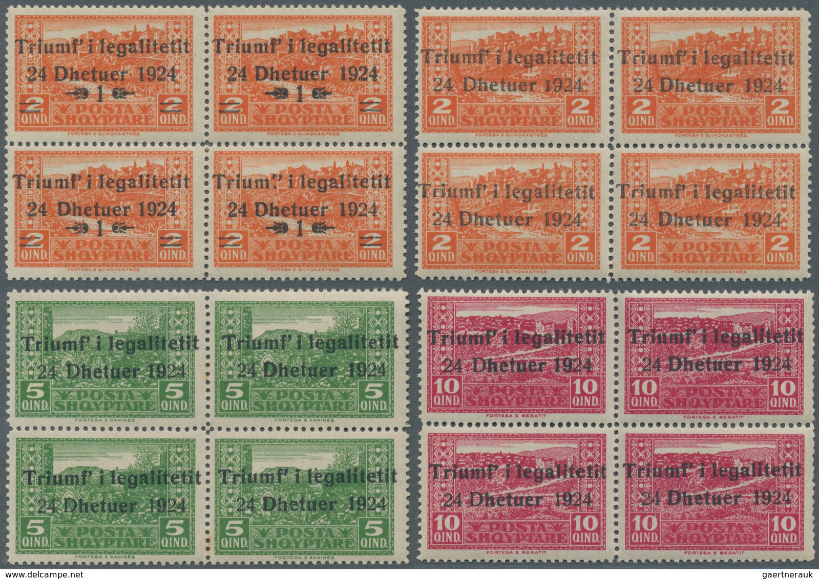 Albanien: 1925 (5 Mar). Return Of Government To Capital In 1924. Pictorials Of 1920 Overprinted “Tri - Albania