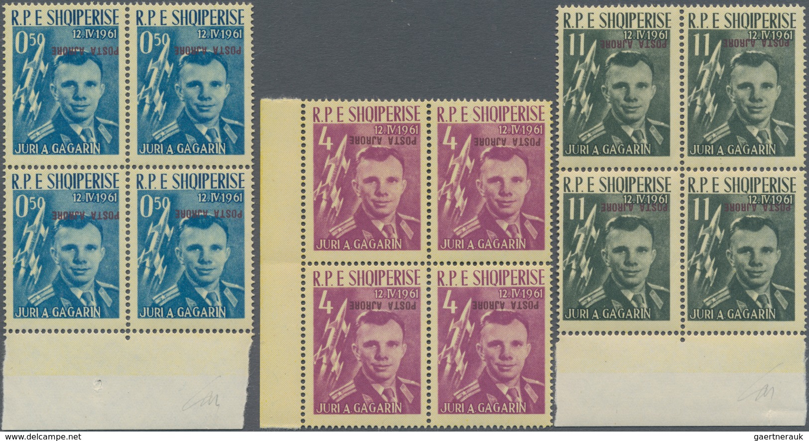 Albanien: 1962, Vostok 1 "Gagarin" With Inverted And With Double Purple Airmail Overprint, Each In B - Albania