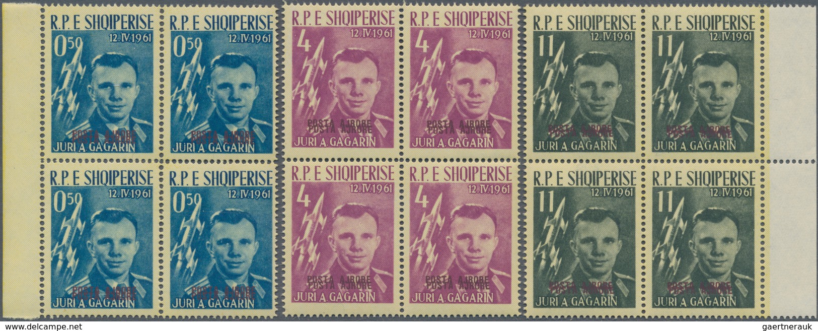 Albanien: 1962, Vostok 1 "Gagarin" With Inverted And With Double Purple Airmail Overprint, Each In B - Albania