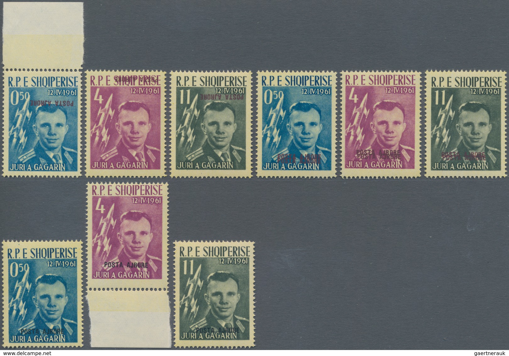 Albanien: 1962, Vostok 1 "Gagarin" With Airmail Overprint, Three Complete Sets: Purple Overprint Inv - Albania