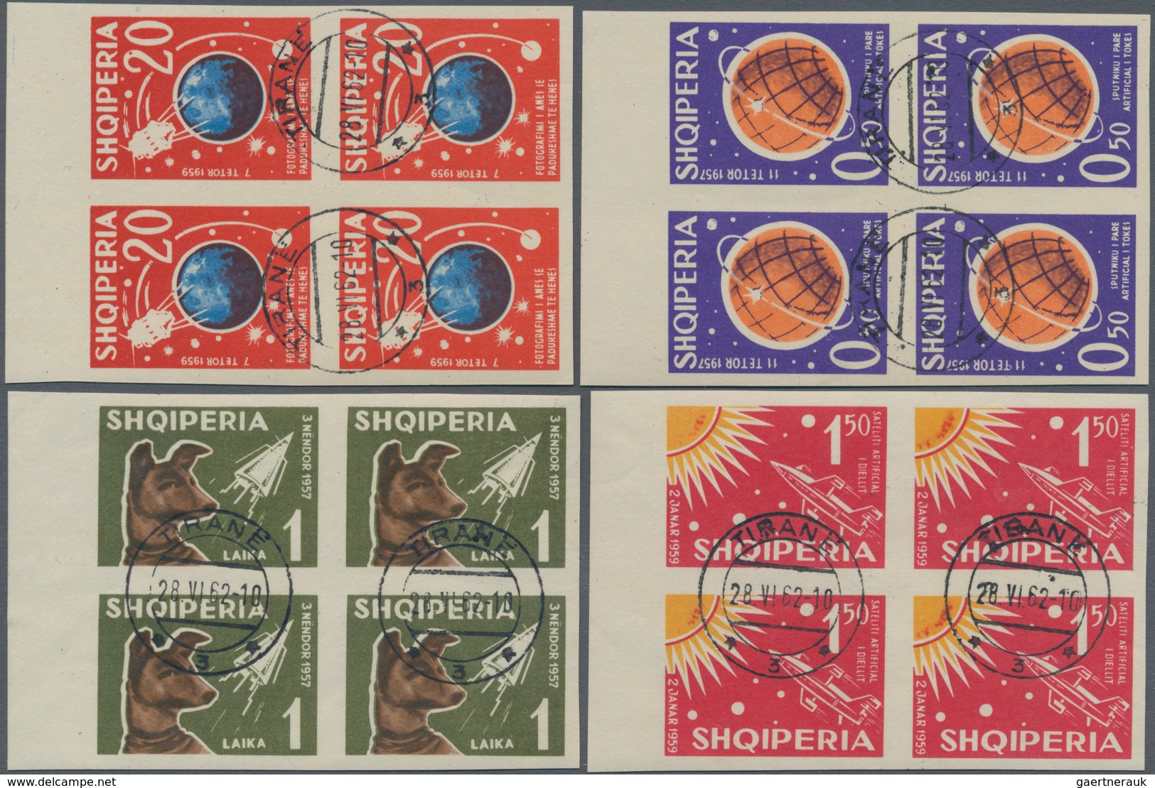 Albanien: 1962, Space Research Imperforate, Complete Set In Marginal Blocks Of Four, Neatly Canceled - Albania