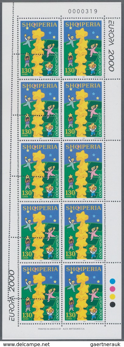Albanien: 2000, CEPT 130l. Complete Sheet Of 10, Variety "SHIFTED DOUBLE PERFORATION" At Left, Mint - Albania