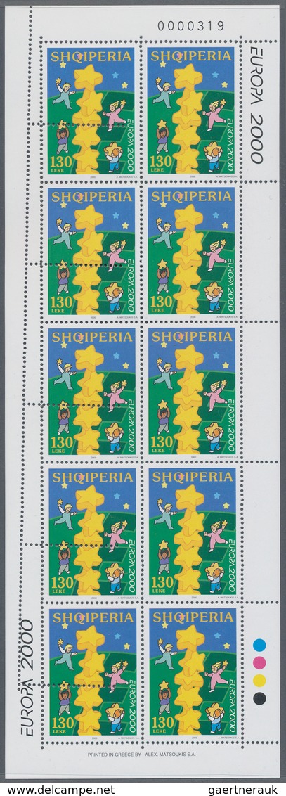 Albanien: 2000, CEPT 130l. Complete Sheet Of 10, Variety "SHIFTED DOUBLE PERFORATION" At Left, Mint - Albanië