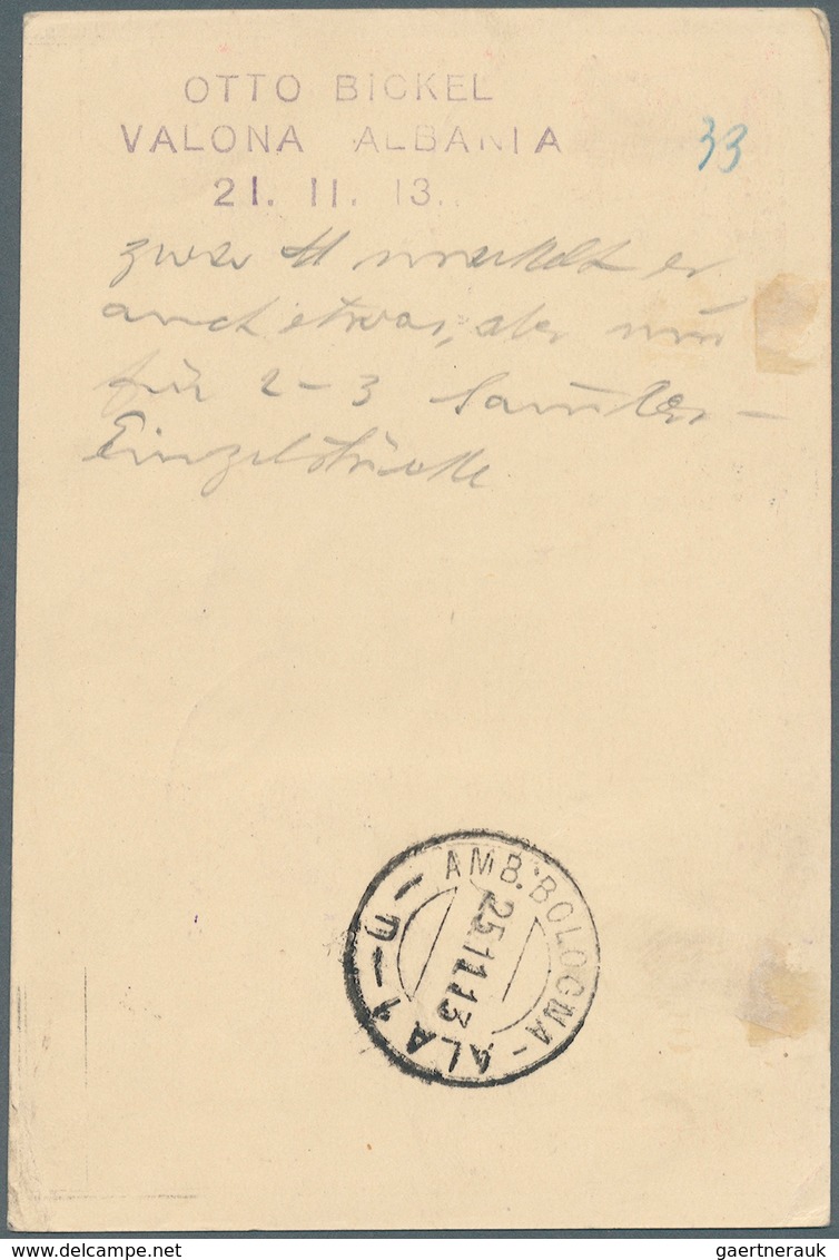 Albanien - Ganzsachen: 1913, Postal Stationery Card 20pa Red (black Handstamp) Additionally With 1gr - Albanien