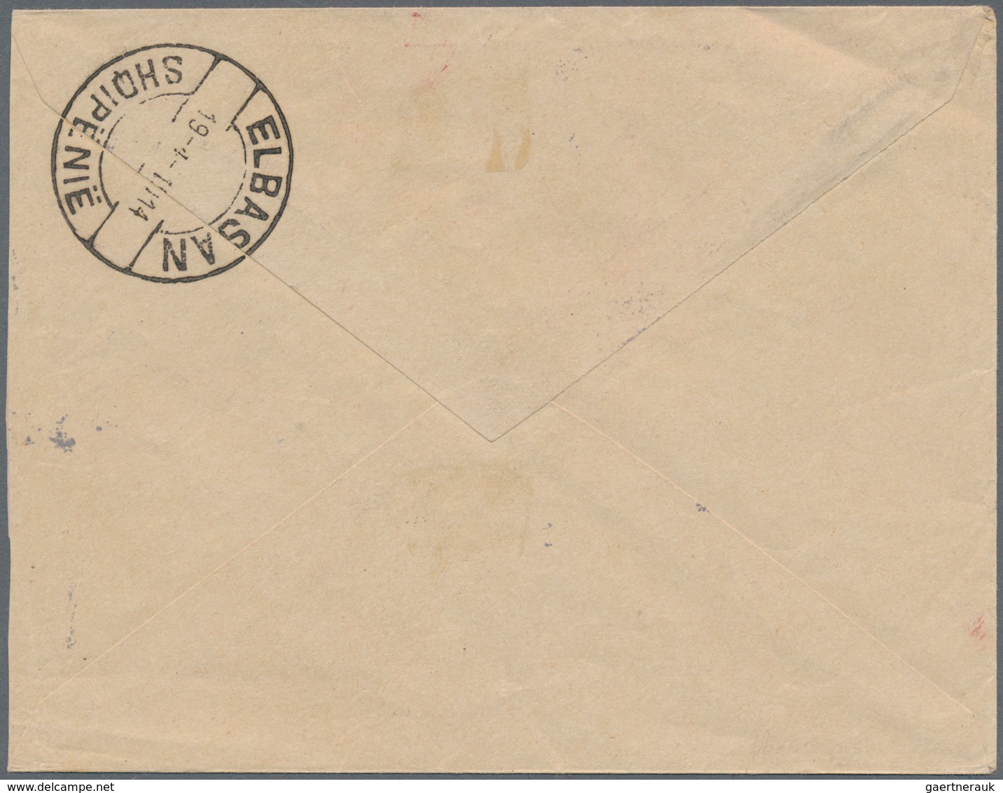 Albanien - Ganzsachen: KORCA: 1914, Stationery Envelope Bearing BOTH Imprints 10pa. Red On Black And - Albanien