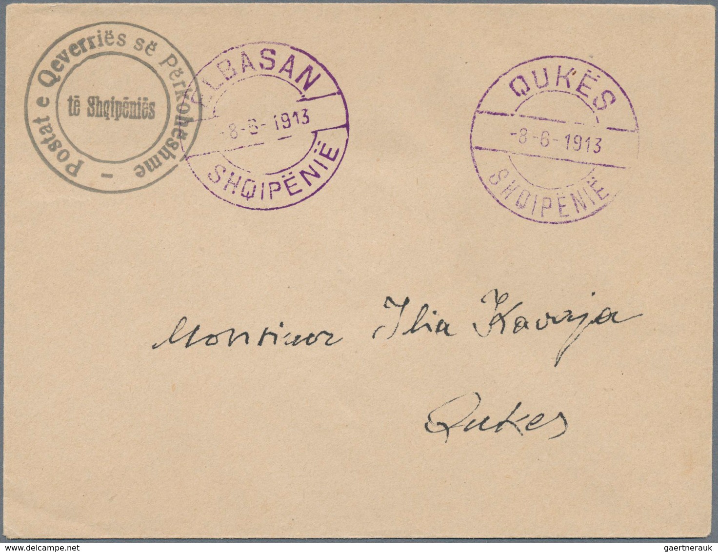 Albanien - Ganzsachen: 1913. ELBASAN Local Issue: Cover (144x109 Mm) With Official Seal, But Without - Albanië