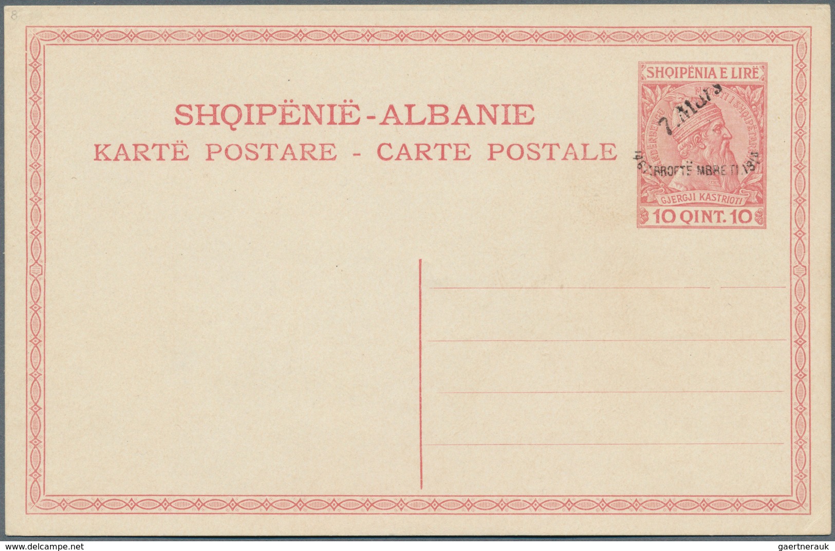 Albanien - Ganzsachen: 1914, 5 Q. Green And 10 Q. Red, Two Postal Stationery Cards, Each With Ovp "7 - Albania