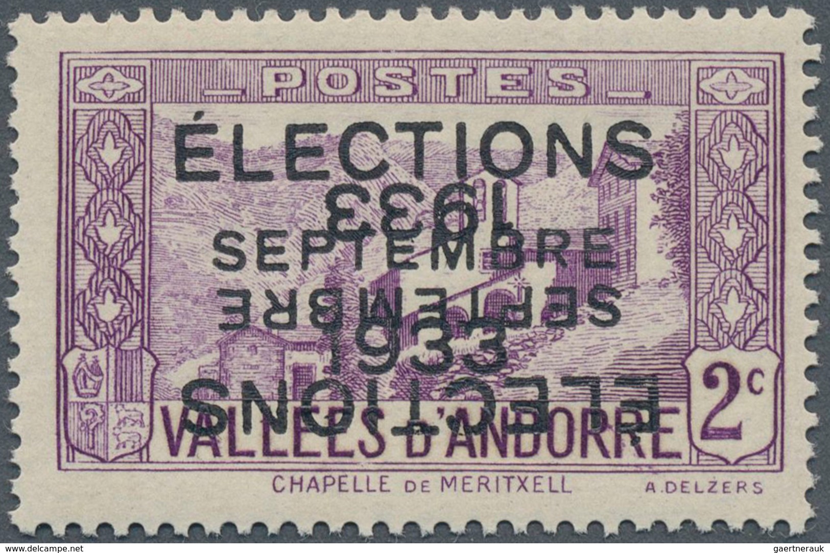 Andorra - Französische Post: 1933, "ELECTIONS" Overprints, Private Issue, 2c. Violet With Double Ove - Other & Unclassified