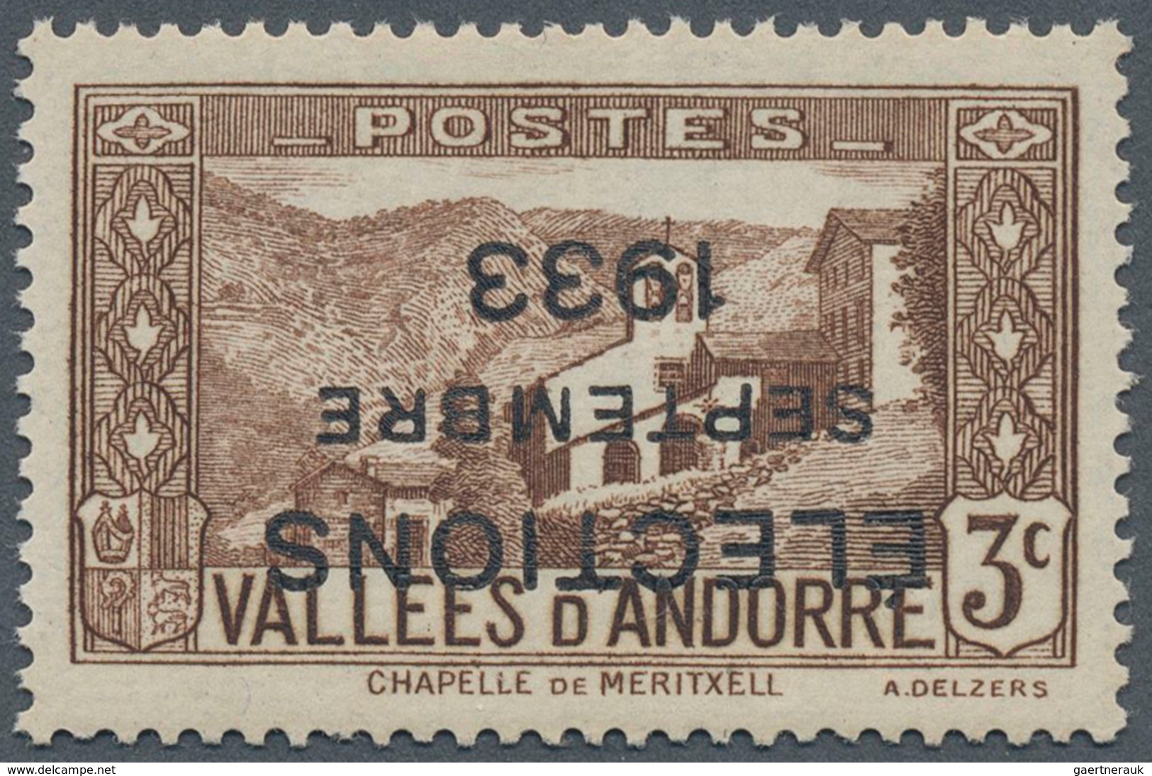 Andorra - Französische Post: 1933, "ELECTIONS" Overprints, Private Issue, 3c. Brown With Inverted Ov - Other & Unclassified