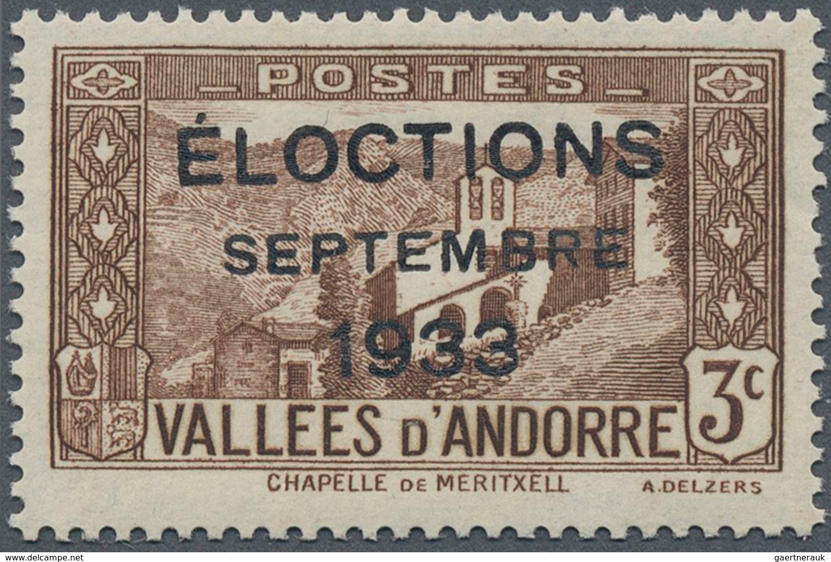 Andorra - Französische Post: 1933, "ELECTIONS" Overprints, Private Issue, 3c. Brown With Error "ELOC - Andere & Zonder Classificatie