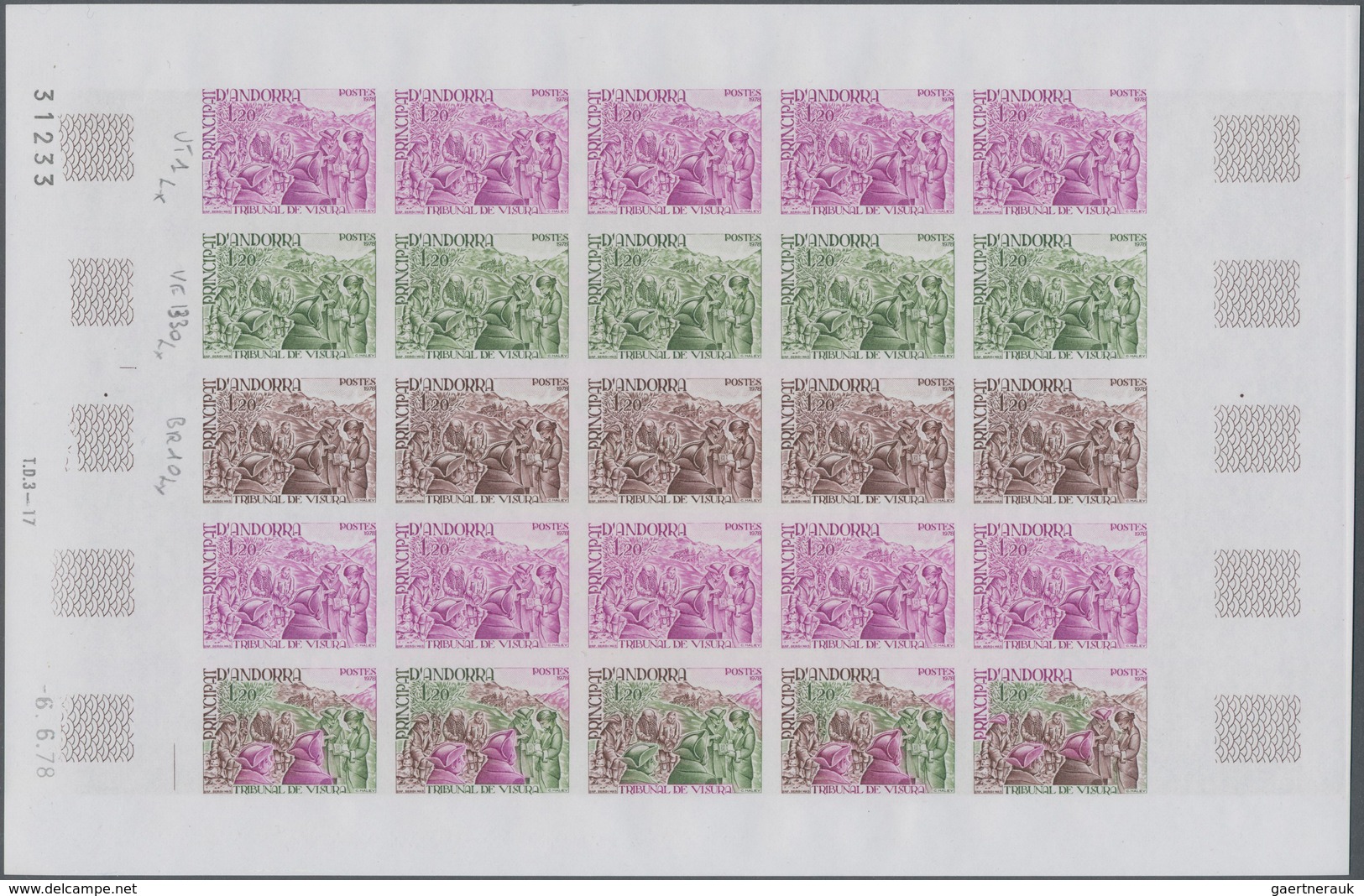 Andorra - Französische Post: 1978, Tribunale Of Visura 1,20fr. In Four Different Complete IMPERFORAT - Other & Unclassified