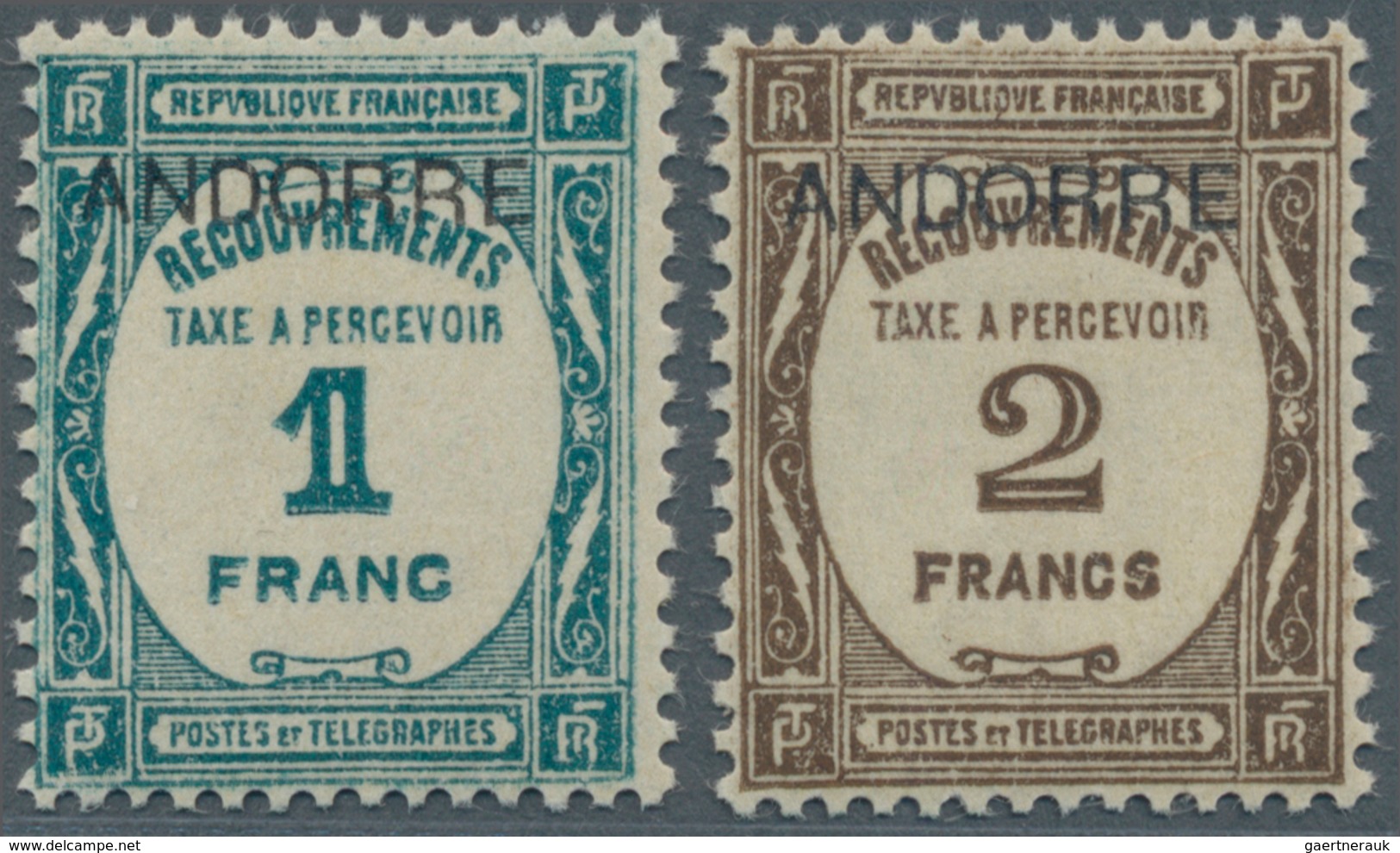 Andorra - Französische Post - Portomarken: 1932, 1 Fr And 2 Fr Overprint Stamps Of France, Mint Neve - Brieven En Documenten