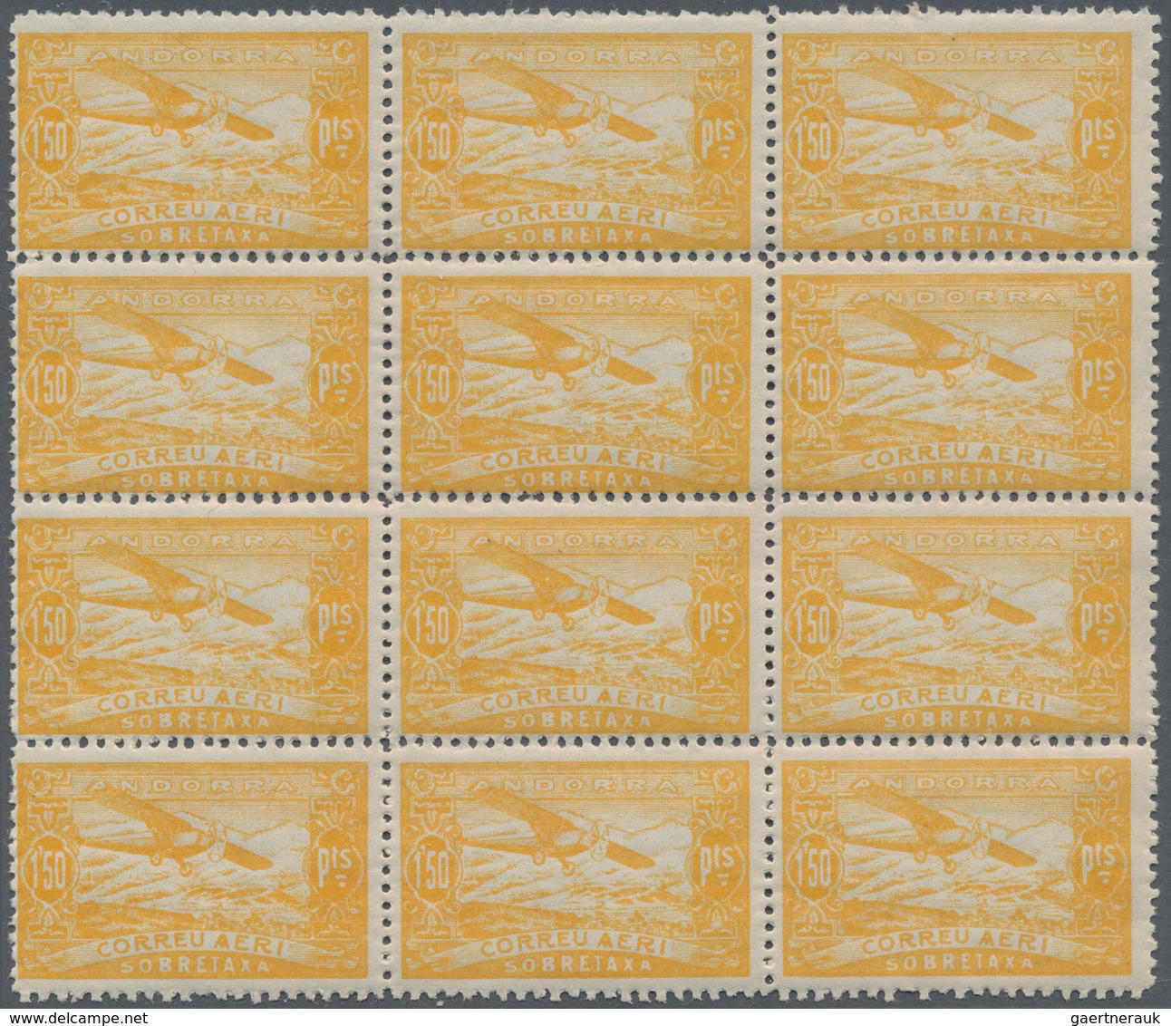 Andorra - Spanische Post: 1932, Not Issued Airmail Set Of 12 In Blocks Of Twelve, Mint Never Hinged - Other & Unclassified