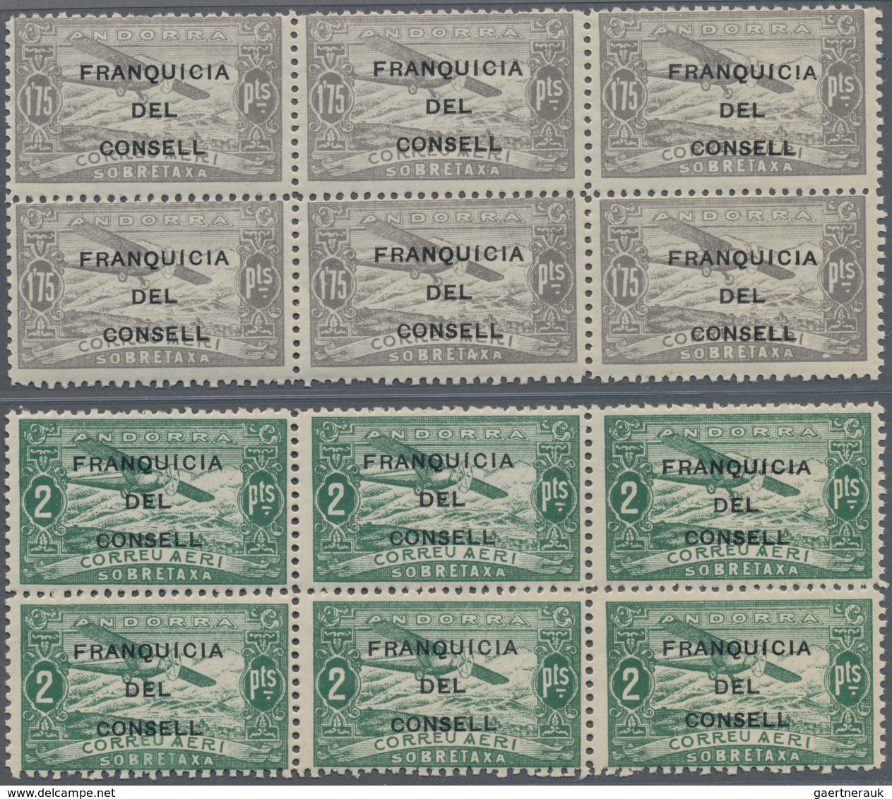 Andorra - Spanische Post: 1932, not issued airmail set of 12 with opt. 'FRANQUICIA DEL CONSELL' in b