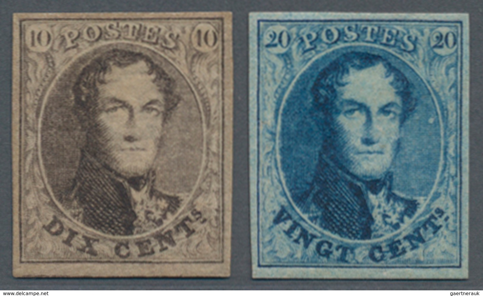 Belgien: 1851, Leopold I. Medallion With Parts Of Wmk. 10c. Brown And 20c. Blue Both With Good To Wi - Unused Stamps