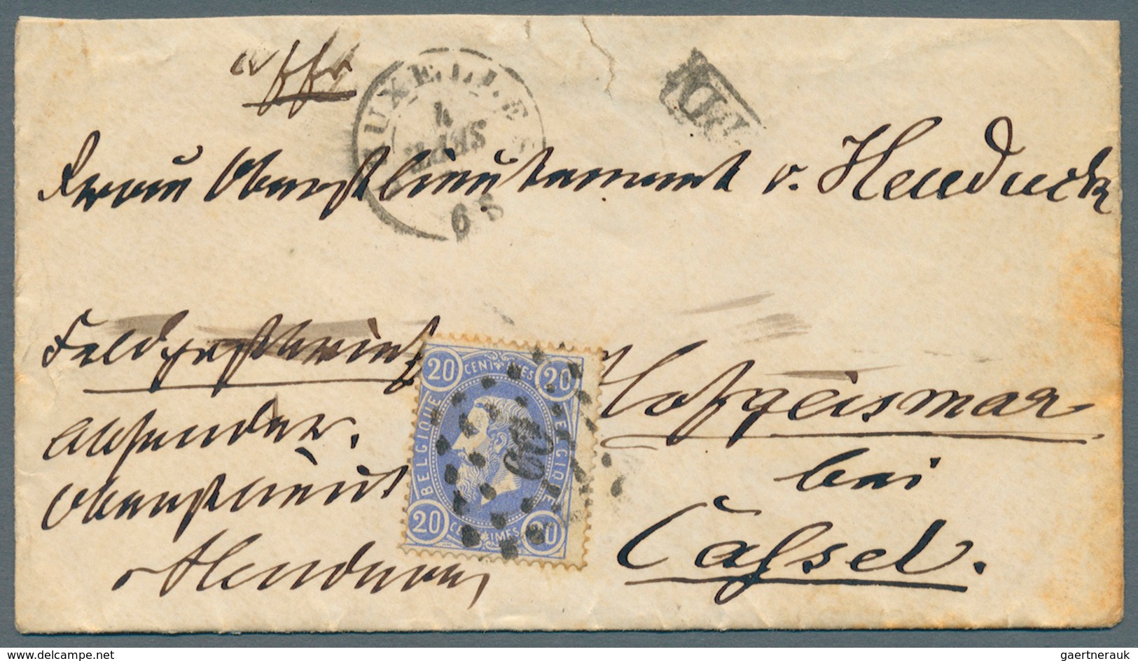 Belgien: 1869, King Leopold II. 20 C. Blue, Tied By Numeral "60" For The Belgium Postage Rate To Bor - Unused Stamps