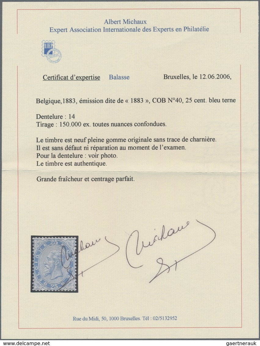 Belgien: 1883, Definitives Leopold II., 25c. Blue, Fresh Colour, Well Perforated, Mint Never Hinged, - Nuevos