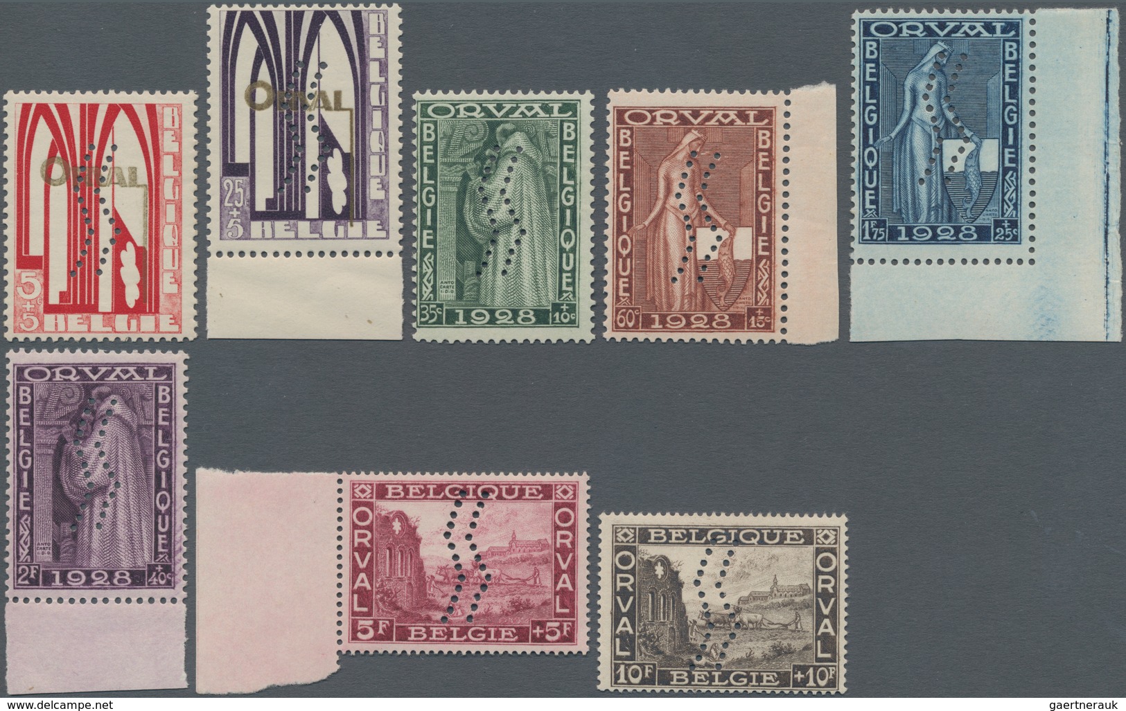 Belgien: 1929, Orval, Complete Set Of Eight Values With Vertical Perforation, Mint Never Hinged. Cer - Nuevos