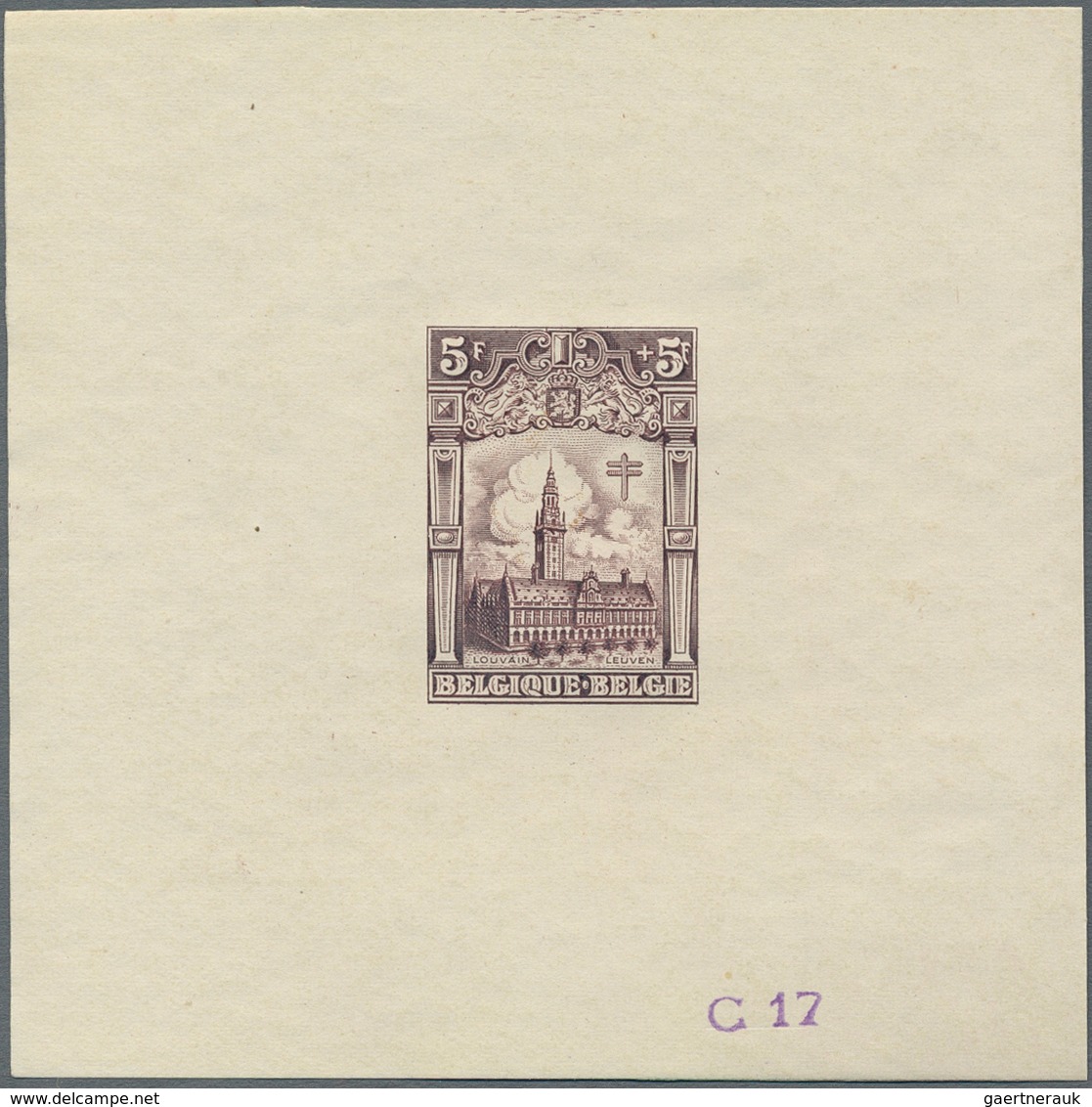 Belgien: 1928, Tuberculosis Fighting, 5fr.+5fr. "Leuven University", set of 20 epreuves in different