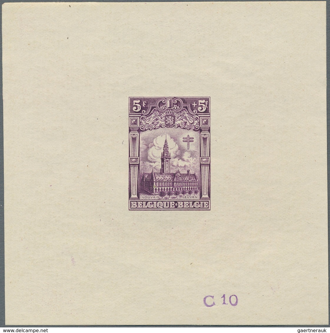 Belgien: 1928, Tuberculosis Fighting, 5fr.+5fr. "Leuven University", set of 20 epreuves in different