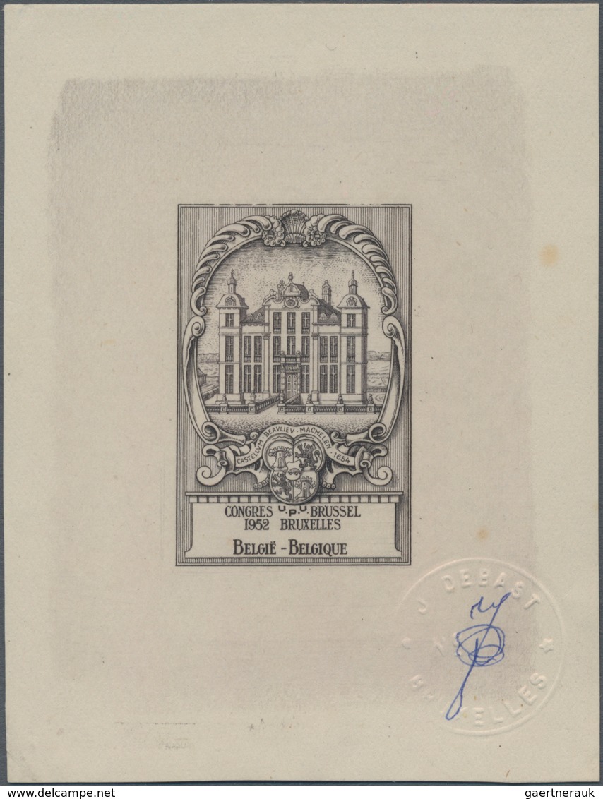 Belgien: 1952, UPU Congress, Design "Beaulieu Palace", Single Die Proof In Light Grey-brown, Issued - Nuevos